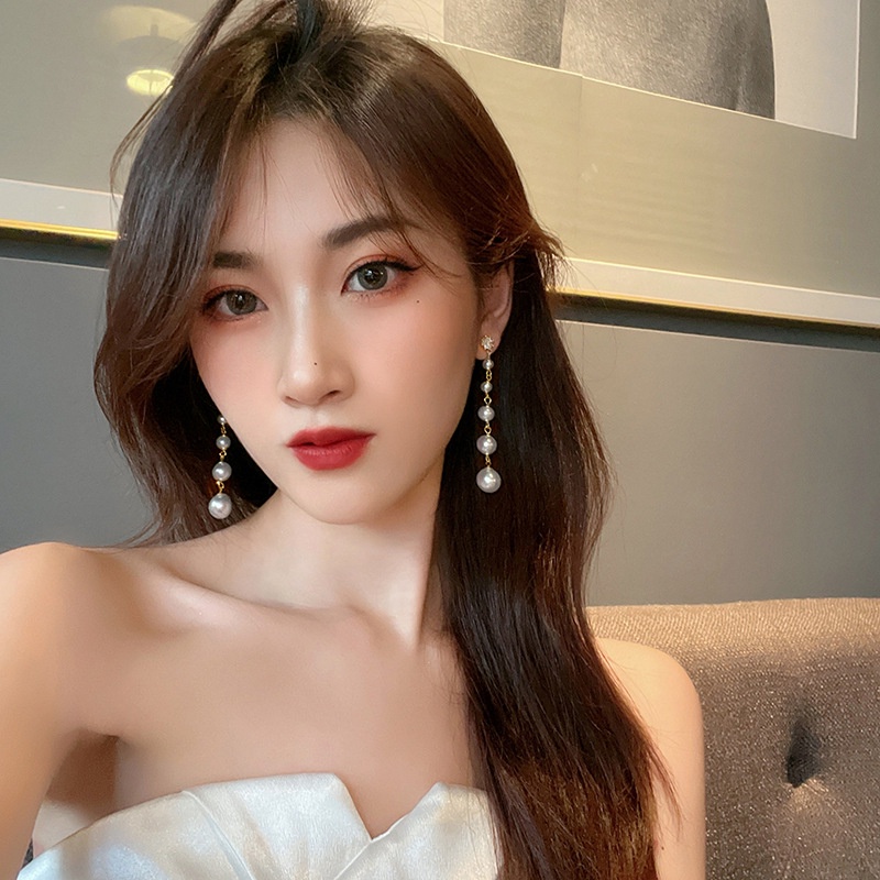 Bông Tai Dáng Dài Đính Ngọc Trai Sang Trọng Thời Trang Cho Nữ