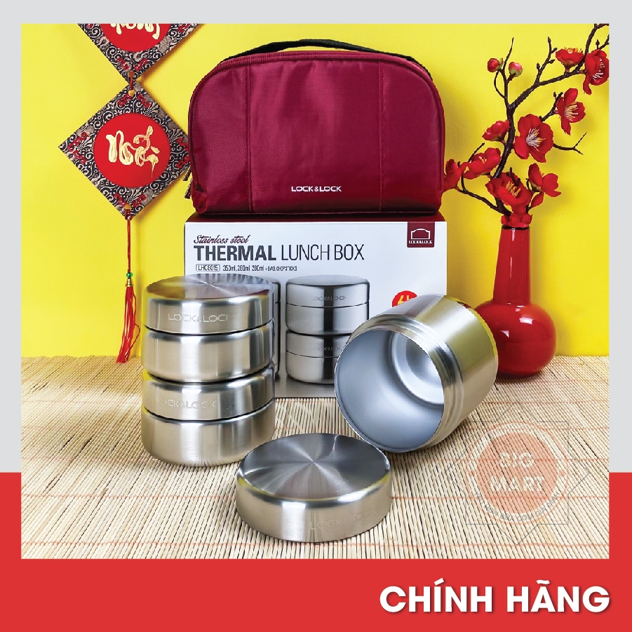 Hộp cơm giữ nhiệt inox 304 kèm đũa và túi giữ nhiệt Lock&Lock LHC8015