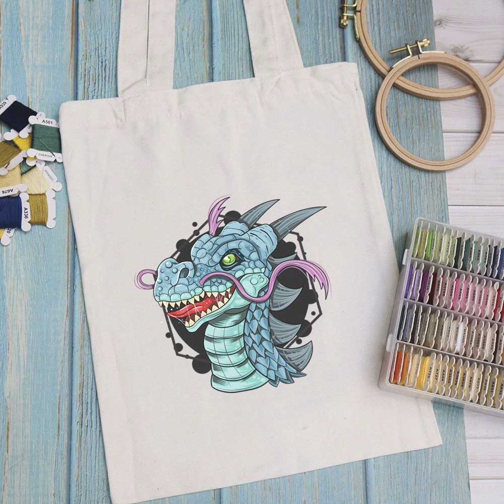 Túi vải túi Tote DRAGON - Mẫu 3 vải canvas dày đẹp cho nữ có khóa miệng đi học đi chơi. In hình theo yêu cầu