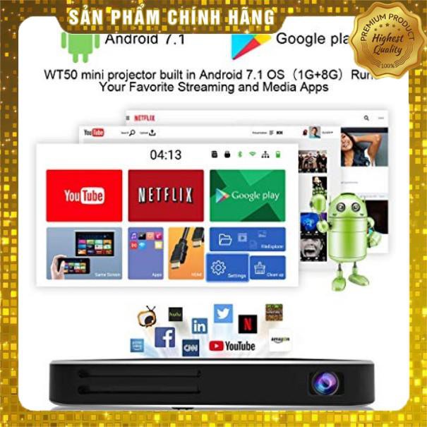 Máy chiếu mini AKASO Mini, WT50 DLP Portable Pocket Projector chức năng WiFi, Android 7.1, Wireless