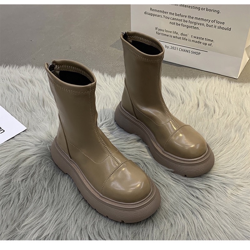 Giày boots nữ ulzzang cao cổ không dây kéo khoá đế dày