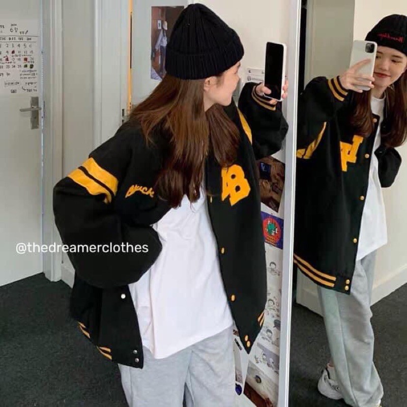 Áo khoác bóng chày viền màu có ảnh thật