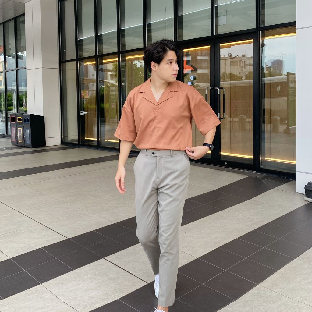 Áo sơ mi Nam cổ vest CALAA FASHION vải lụa ngắn tay form rộng ASM04