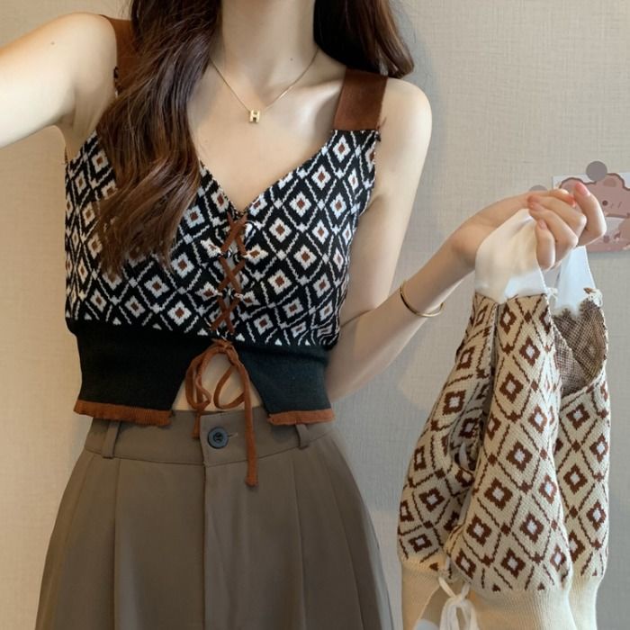 Áo Hai Dây Dáng Ngắn Họa Tiết Sọc Caro Thời Trang Mùa Hè Quyến Rũ Cho Nữ