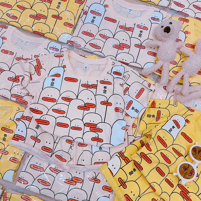 Bộ Quần Áo Trẻ Em Cộc Tay In Hình Vịt W-DU Siêu Dễ Thương Vải Cotton Cho Bé Từ 8-20kg Mã CT37