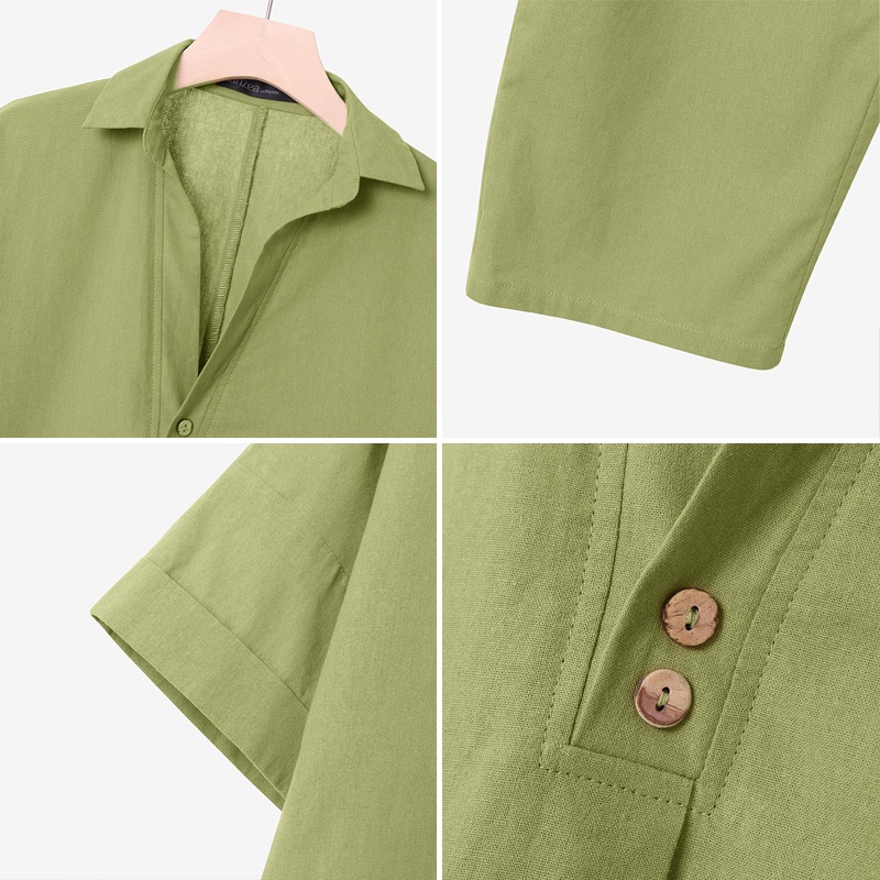 Bộ đồ Zanzea gồm áo sơ mi tay ngắn cổ bẻ và quần dài ống rộng màu trơn sành điệu cho nữ