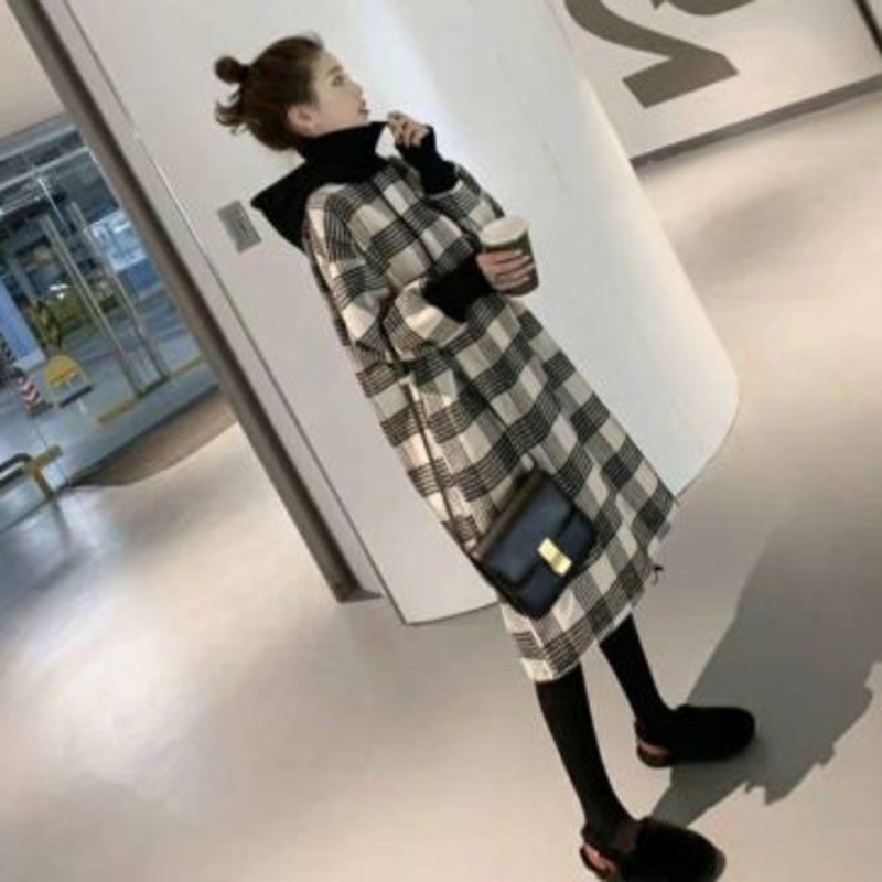 Đầm Hoodie Dài Tay Họa Tiết Ca Rô Phong Cách Hàn Quốc Dành Cho Nữ