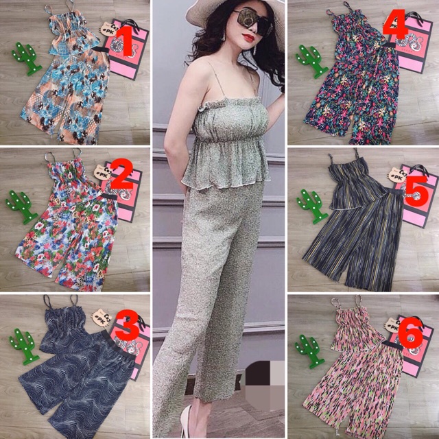 Set quần ống rộng dập ly voan phối áo nhúng cúp ngực