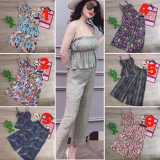 Set quần ống rộng dập ly voan phối áo nhúng cúp ngực