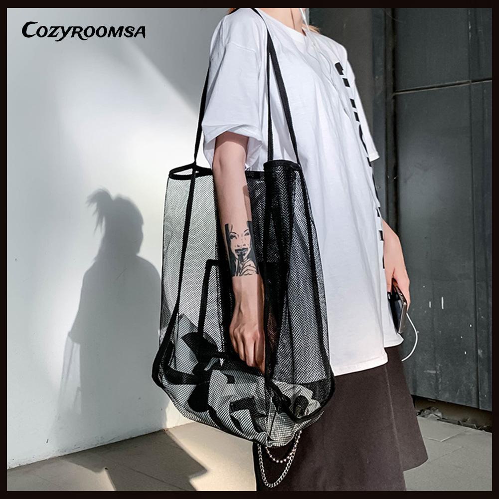 Túi Xách Thể Thao Cỡ Lớn Phối Lưới Thời Trang Đi Biển Cho Nữ