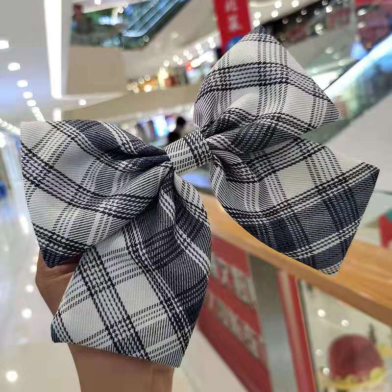 Kẹp tóc nơ họa tiết caro phong cách Hàn Quốc