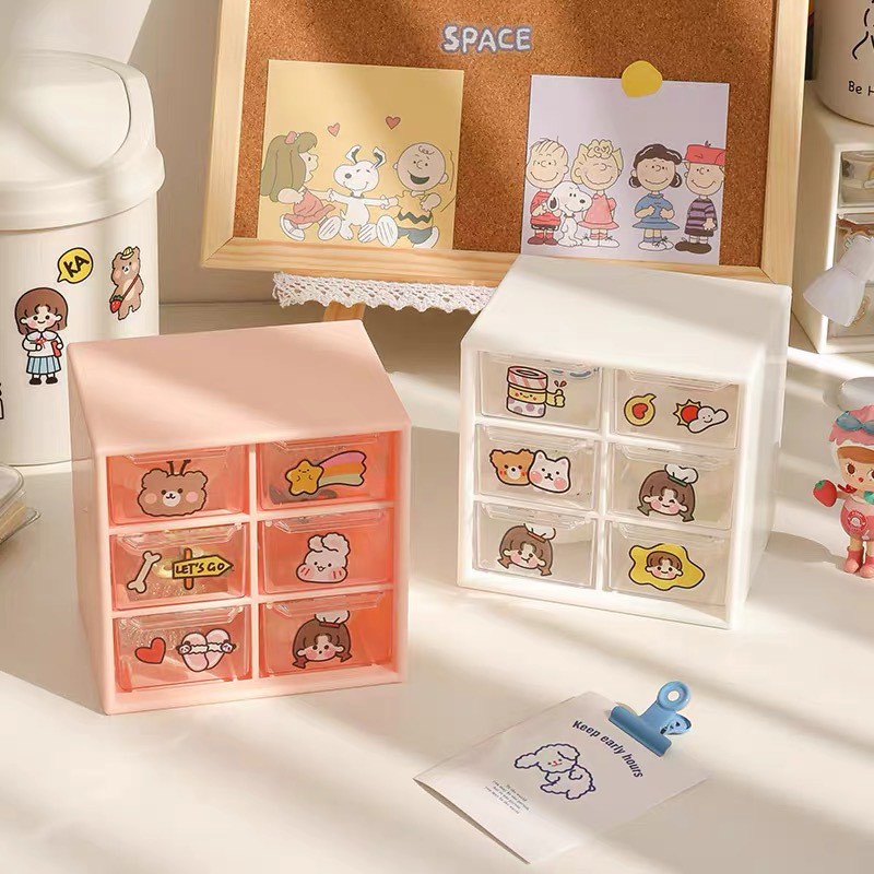 Kệ Đựng Đồ Mini 6 Ngăn Siêu Xinh Tiện Lợi- Tặng Kèm Sticker Bất Kì