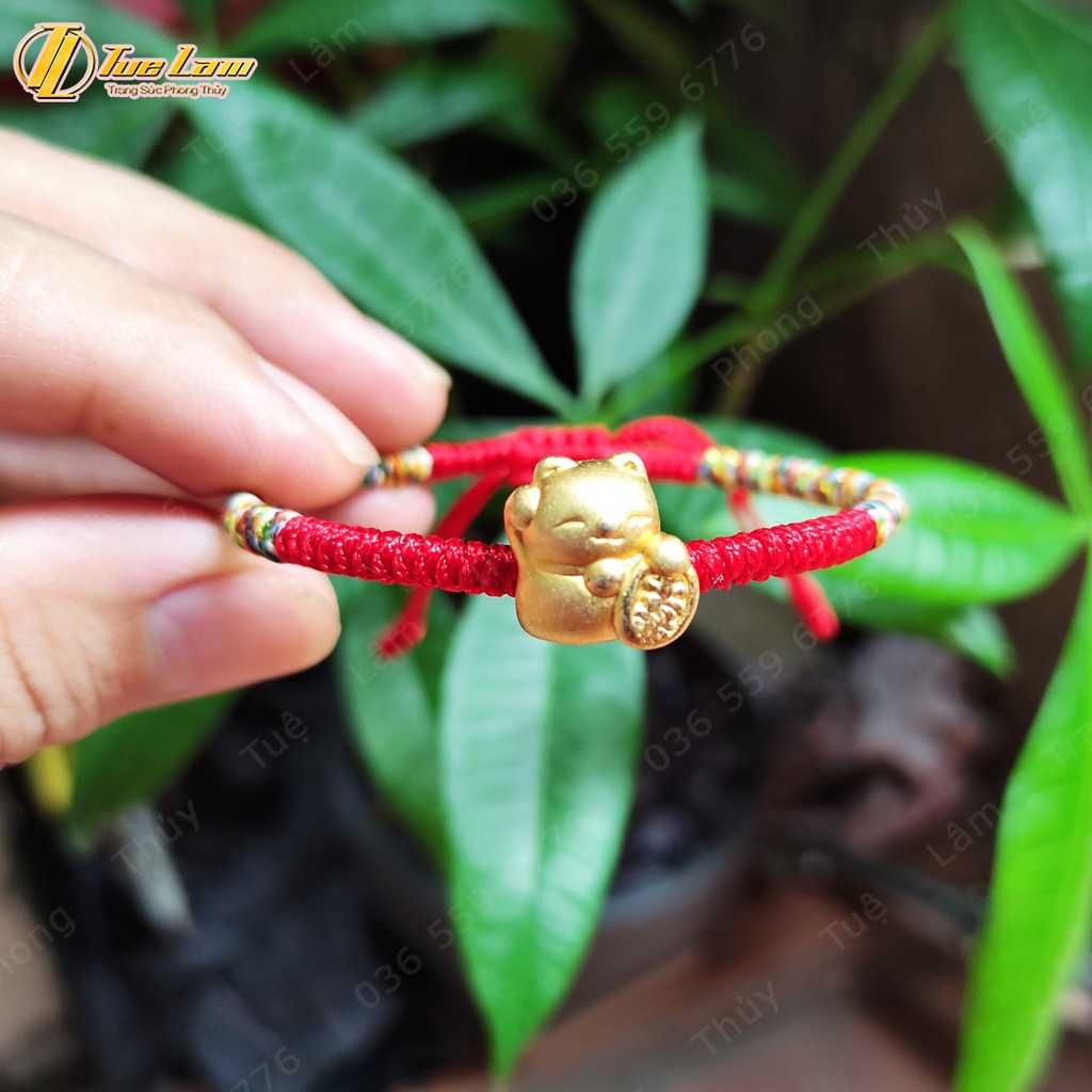 Vòng chỉ đỏ may mắn bện handmade charm mèo thần tài may mắn CB272V - Tuệ Lâm