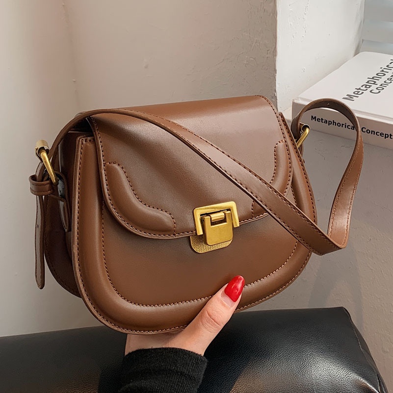 Túi Xách Nữ Đeo Chéo Hình Bầu Dục Có Hai Quai Túi Đẹp Nách Da PU Màu Đen Màu Nâu Kiểu Dáng Đơn Giản Phong Cách Hàn Quốc