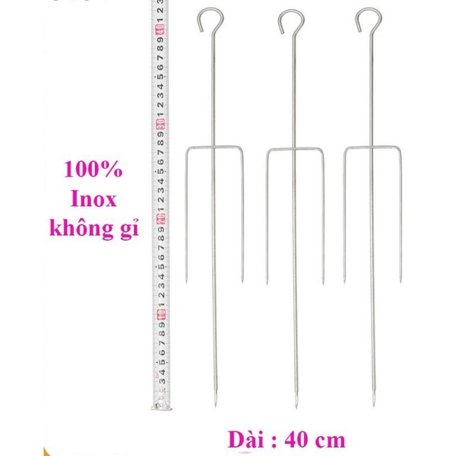 Que xiên đinh 3 bằng inox dài 40cm nướng thịt, nướng hải sản