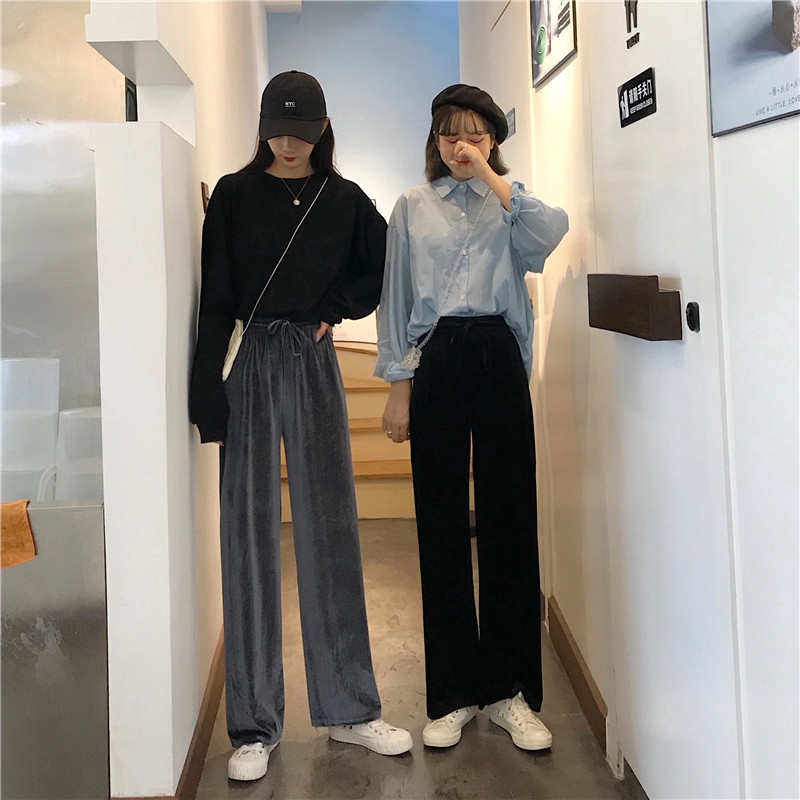 Women Korean Retro Wide-Leg Long Pants Baggy pants