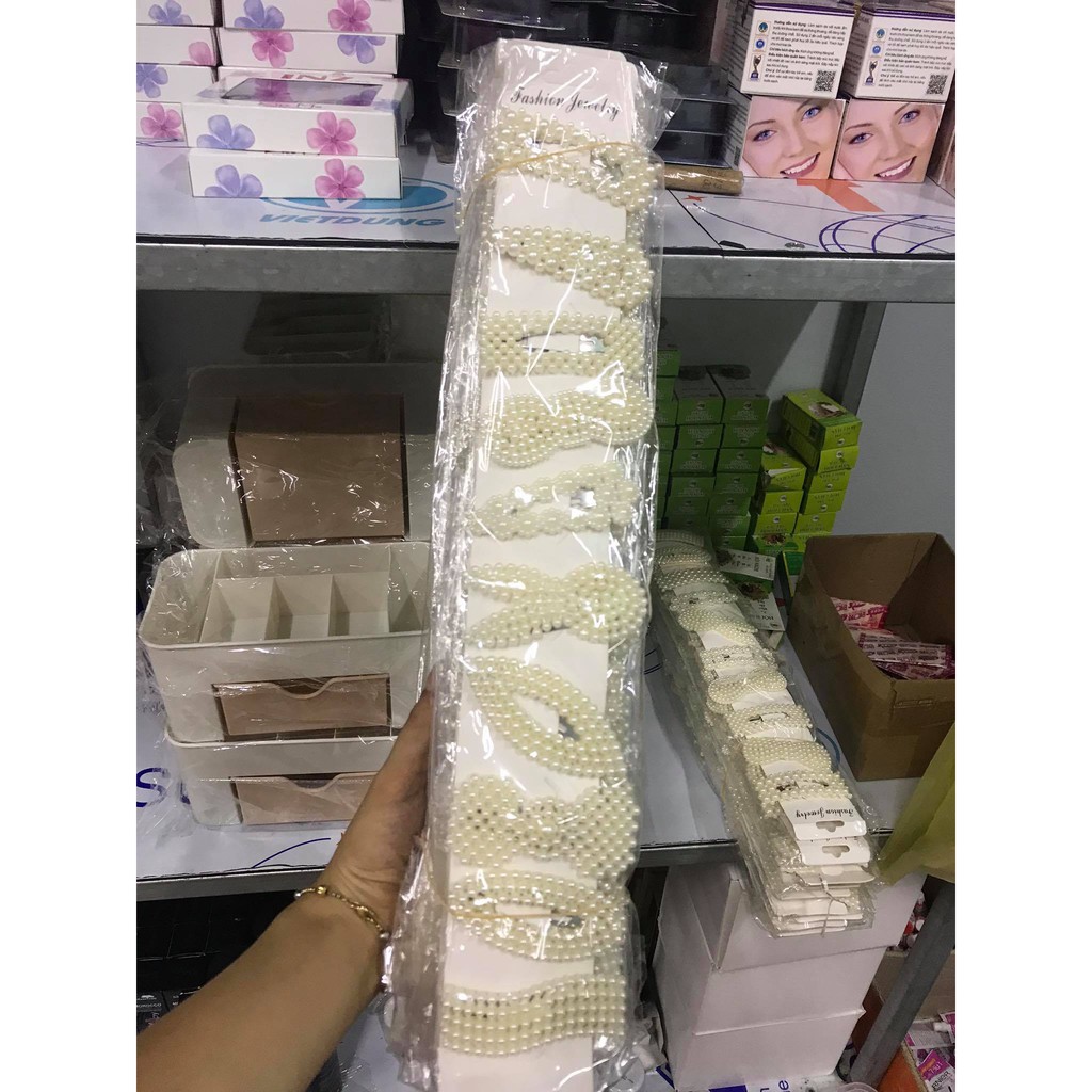 Vỉ 20 Kẹp tóc hạt châu nhân tạo
