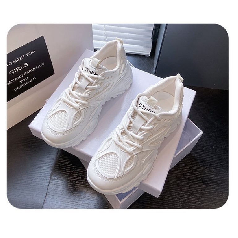 Giày Sneaker Nữ, Giày Thể Thao Nữ Độn Đế Cao 5p, Phối Lưới, Đế Răng Cưa, Dáng Năng Động, TREX M64