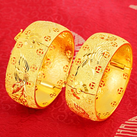 Vòng tay mạ vàng 999 họa tiết rồng và phượng sang trọng bắt mắt