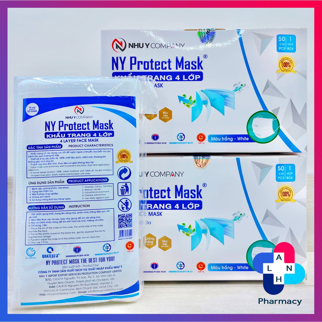 Khẩu trang y tế 4 lớp Như Ý màu trắng - NY Protection Mask.
