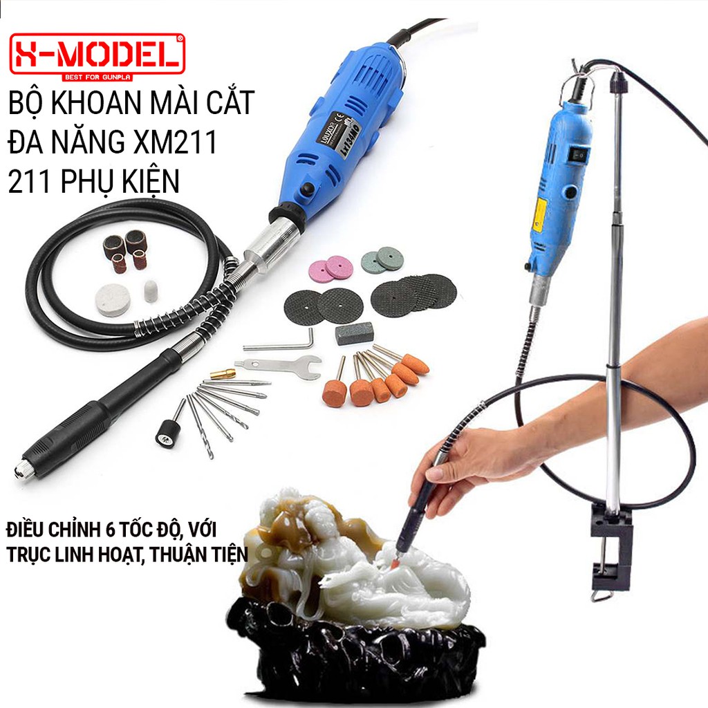 Bộ máy khoan, mài, cắt, khắc đa năng mini LX134MO, chứa 211 phụ kiện chuyên dụng gia công những đồ mô hình XMODEL XM211