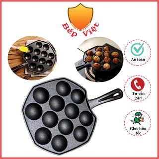 Chảo nướng bánh Takoyaki Nhật Bản, Khuôn làm bánh bạch tuộc size 12 lỗ bằng gang chống dính dùng được bếp từ