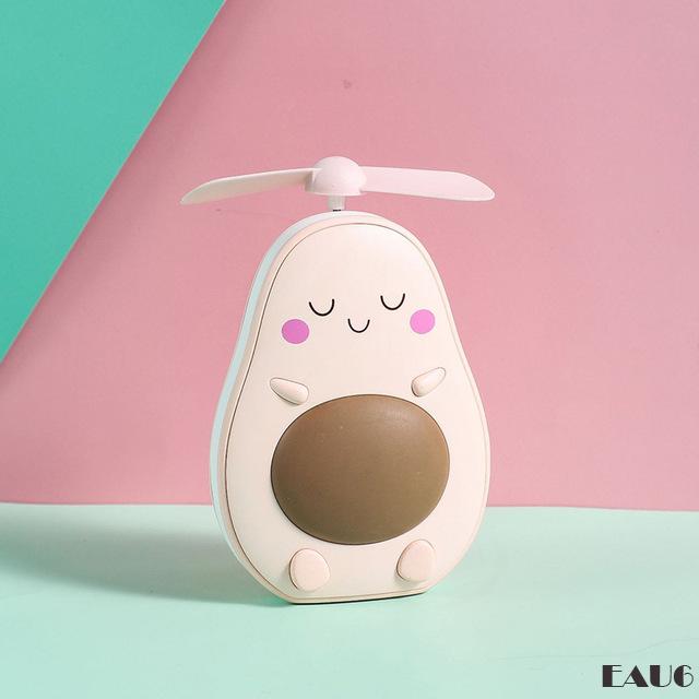 Quạt mini hình trái bơ , trái đào dễ thương có đèn LED đa năng E6