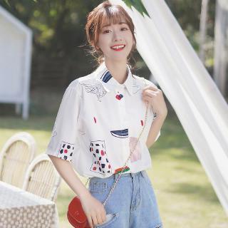 Áo sơ mi tay ngắn họa tiết hoa thời trang cho nữ