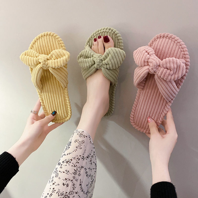 Dép lê mang trong nhà thắt nơ thời trang 4 mùa 2022 cho nữ/ học sinh