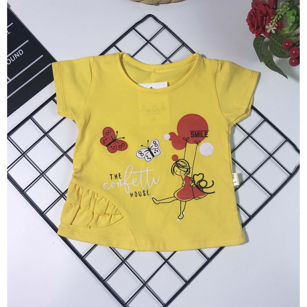 Áo thun cho bé gái in họa tiết cô gái size 6-16 kg