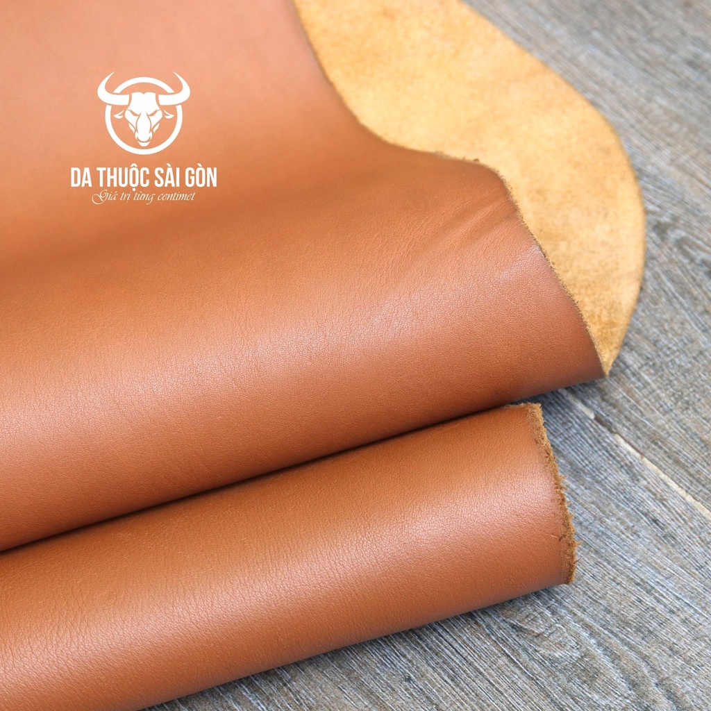 10 Pia Da bò Aniline cao cấp màu câu caramel thương hiệu Da Thuộc Sài Gòn - Da thuộc nguyên tấm
