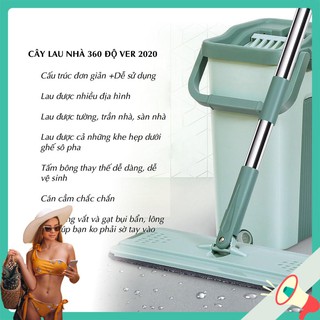 Cây lau nhà tự vắt 2 trong 1, xoay 360 độ kèm thùng vắt + 2 bông lau