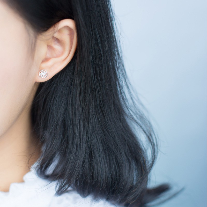 Khuyên tai bạc Ý s925 hoa hồng trắng E3578 - AROCH Jewelry