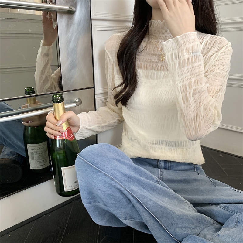 Áo Lưới Cổ Cao Thêu Hoa Tinh Tế Phong Cách Mới