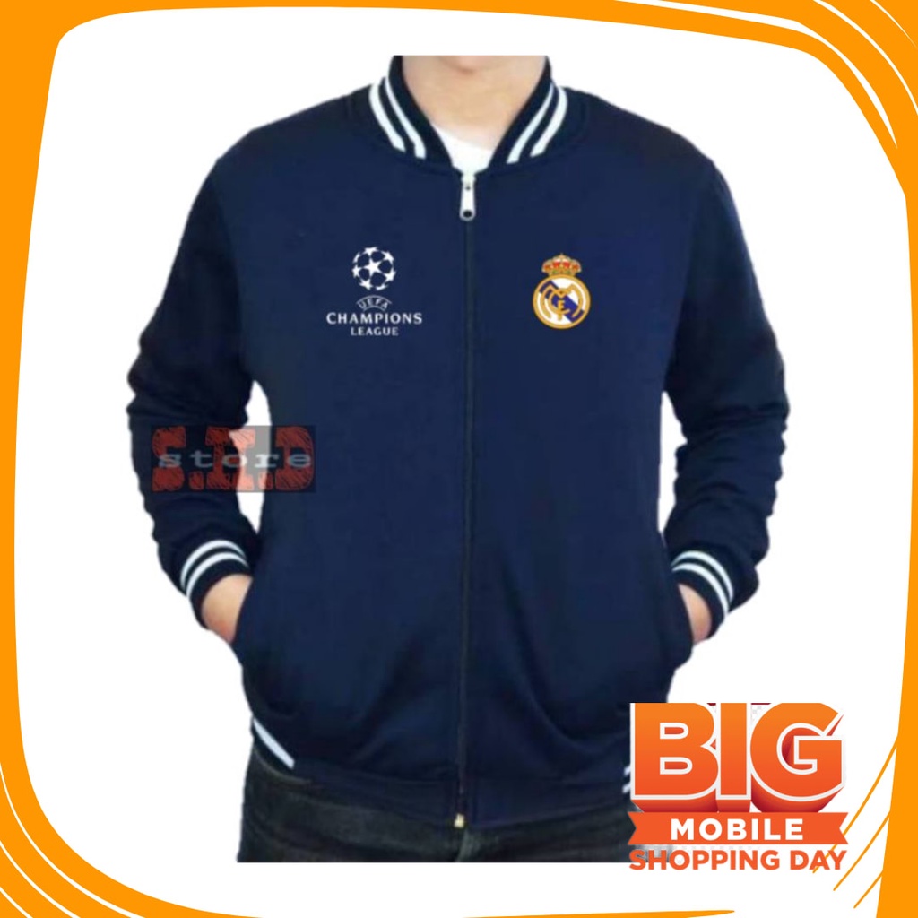 Áo Khoác BOMBER Thêu Họa Tiết Nghệ Thuật REAL MADRID UCL Cho Nam Nữ