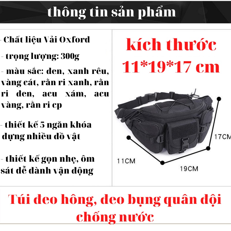 Túi đeo chéo, đeo bao tử quân đội chống nước đa năng