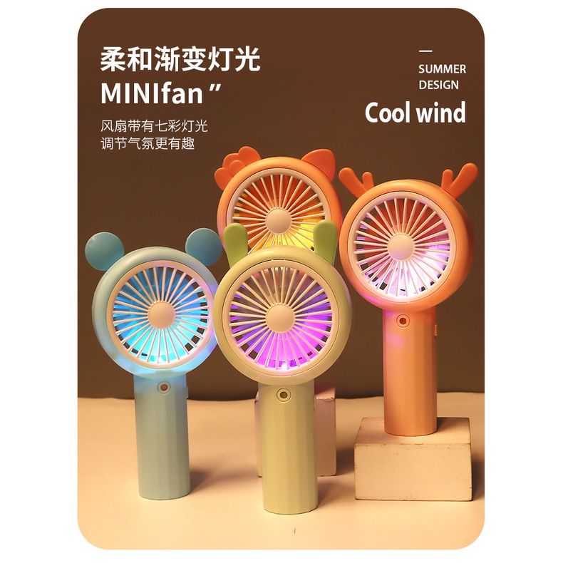 Quạt Phun Sương Mini Fan Q10 Cầm Tay Siêu Mát Tích Điện Có Tích Hợp Đèn Led Đổi Màu - Hình Tai Thú Xinh Xắn