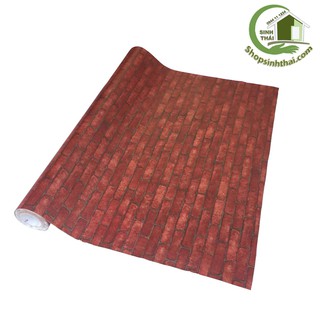 Giấy dán tường giả gạch 3d màu đỏ mận thẫm - đặt 1 lần được 50cm x khổ 1,2m, cắt liền thành 1 tấm dài tùy số lần đặt