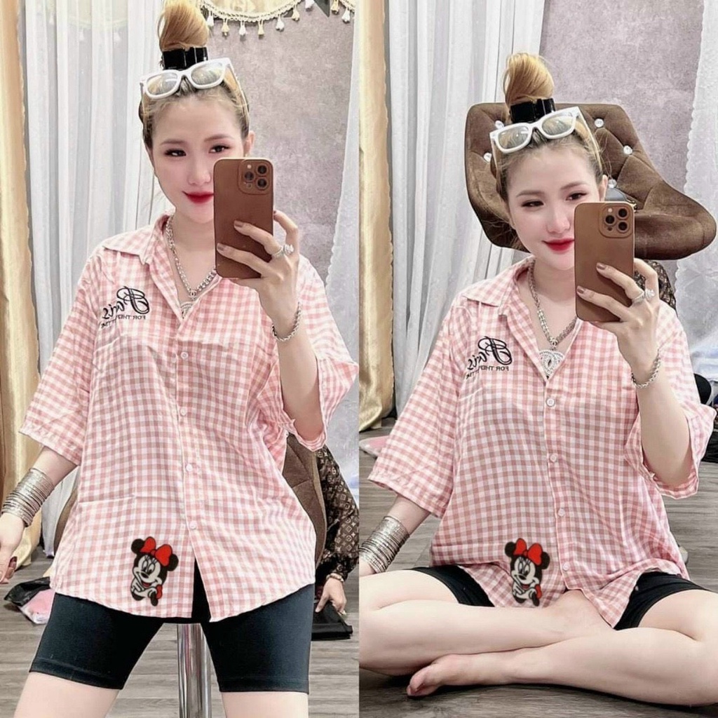 [ Miễn Phí Ship 2022 ] Set bộ caro thêu, set bộ hai món áo sơmi quần ôm sát