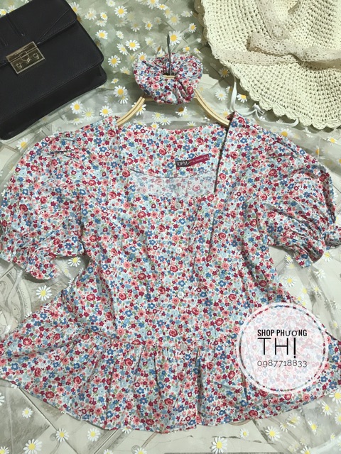 Áo Sơ Mi Cổ Vuông In Họa Tiết Hoa Xinh Xắn Nhiều Màu (hình shop tự chụp/sẵn)