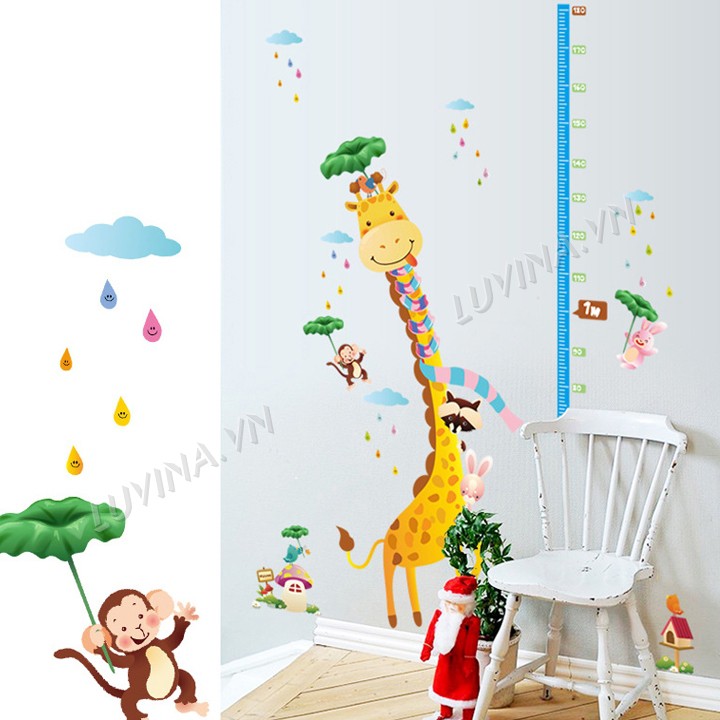 [RẺ VÔ ĐỊCH]-[ĐƠN 200K CÓ QUÀ TẶNG]-Decal trang trí lớp mầm non,phòng ngủ cho bé-Thước đo hươu-[GIAO TRONG NGÀY]