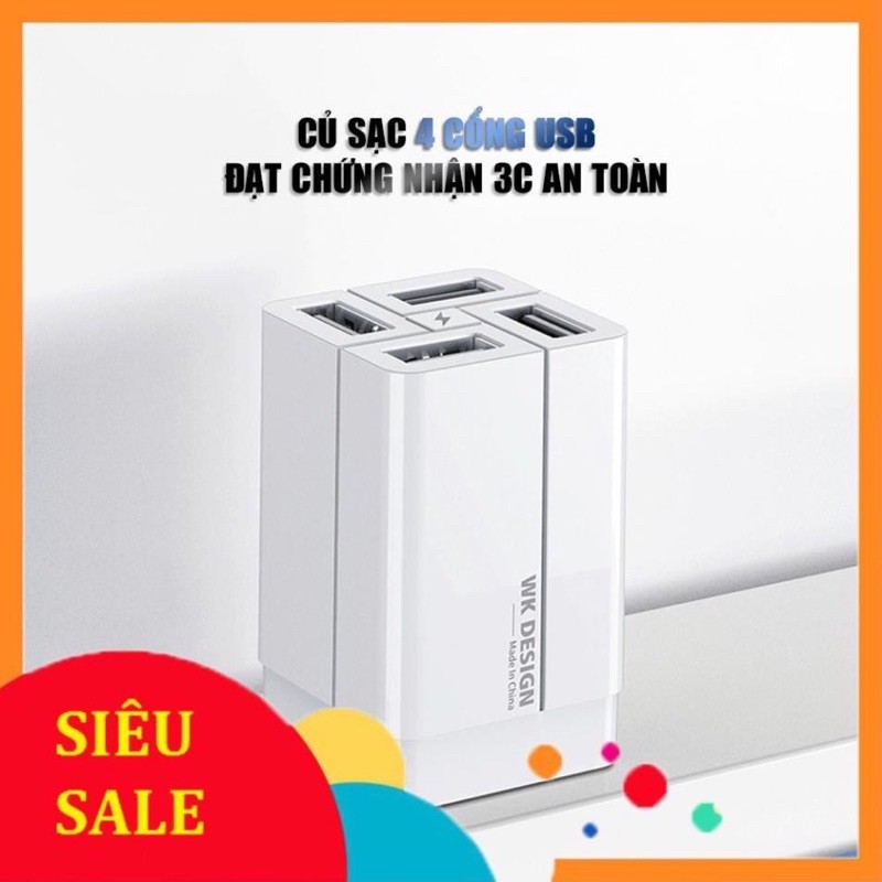 Củ sạc Nhanh 4 cổng USB Remax WK WP-U73 2.4A - Hàng chính hãng