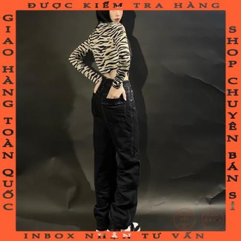 Quần jean nữ lưng cao ống rộng dáng suông màu đen cạp cao Gauni GD60 - allshop