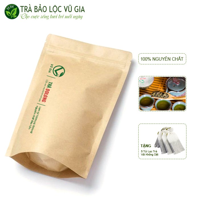 Trà Oolong Nguyên Chất Bảo Lộc Vũ Gia [50g-túi] + Tặng 5 Túi Lọc Đựng Trà - Hỗ trợ giảm cân, ngăn ngừa tiểu đường