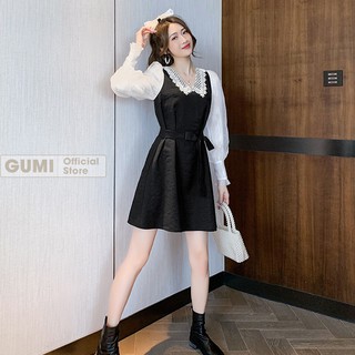 Đầm cổ điển pháp dáng xòe, tay bèo cổ ren nơ eo LENA trẻ trung, sang trọng - GM2017