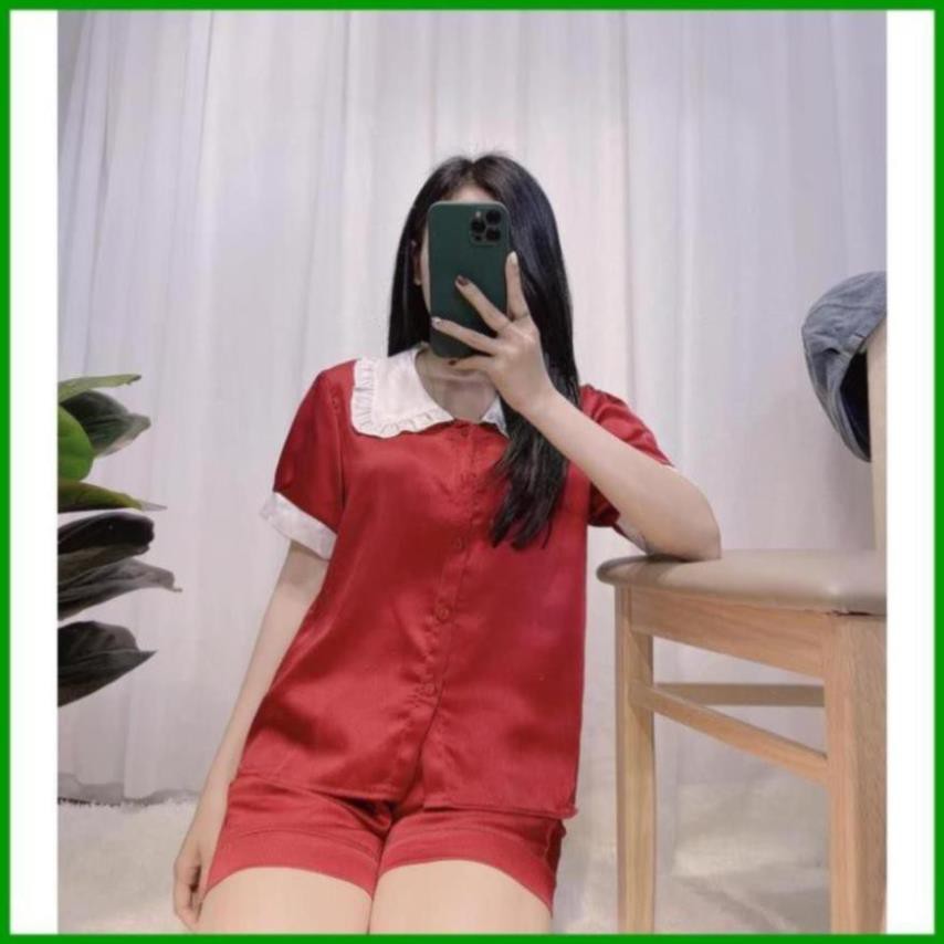 Đồ Bộ Pijama- Bộ Lụa Đùi Mặc Nhà Cổ Bèo Dáng Tiểu Thư ( Ảnh thật sản phẩm) | BigBuy360 - bigbuy360.vn