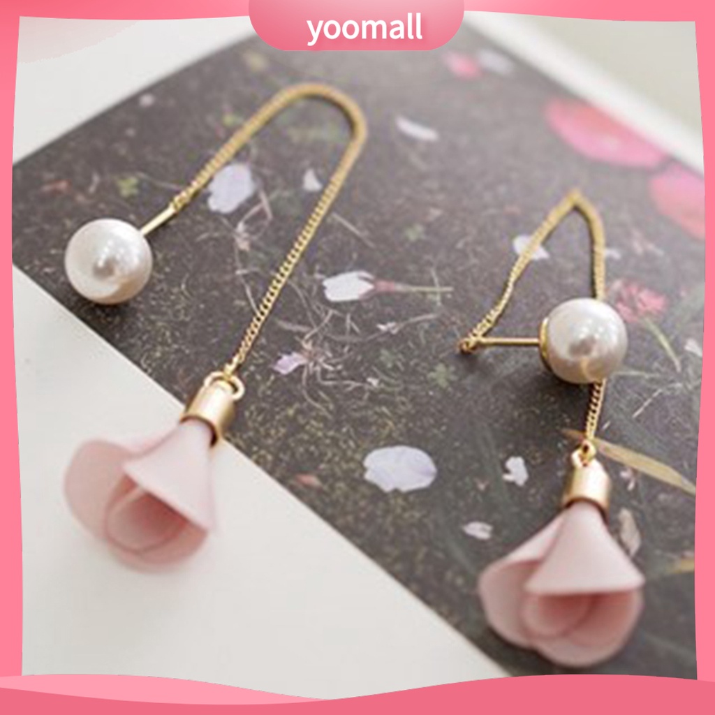 Khuyên Tai Dáng Dài Hình Hoa Đính Ngọc Trai Nhân Tạo Thời Trang