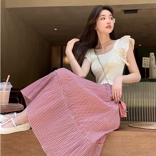 Áo thun ZHELIHANGFEI dệt kim ngắn tay lưng cao khoét lỗ phong cách quyến rũ