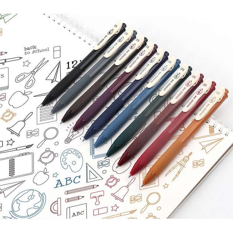 Hộp 5 bút bi gel ngòi 0.5mm nhiều màu retro Béo shop set viết bi bấm vintage cao cấp viết siêu thích B21
