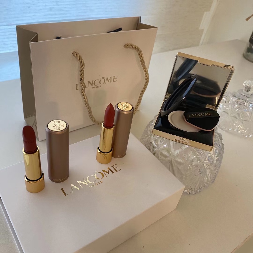 LANCOME Bộ Ba Thỏi Son Môi Thiết Kế Vỏ Màu Vàng Kim Sang Trọng 196